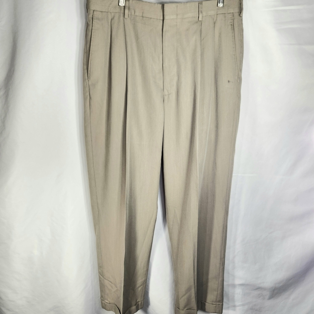 Perry Ellis Portfolio Beige Pleated Front Cuffed Leg Dress Pants Size 36 x 30
